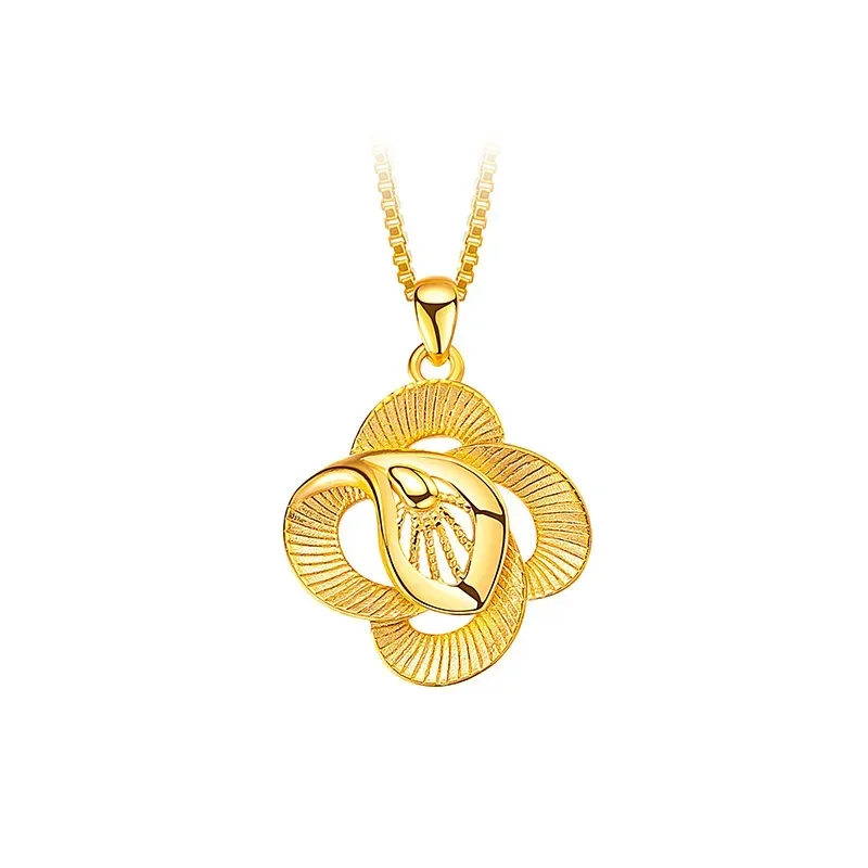 9999 real gold 24K yellow gold Phoenix tail small gold flower pendant necklace