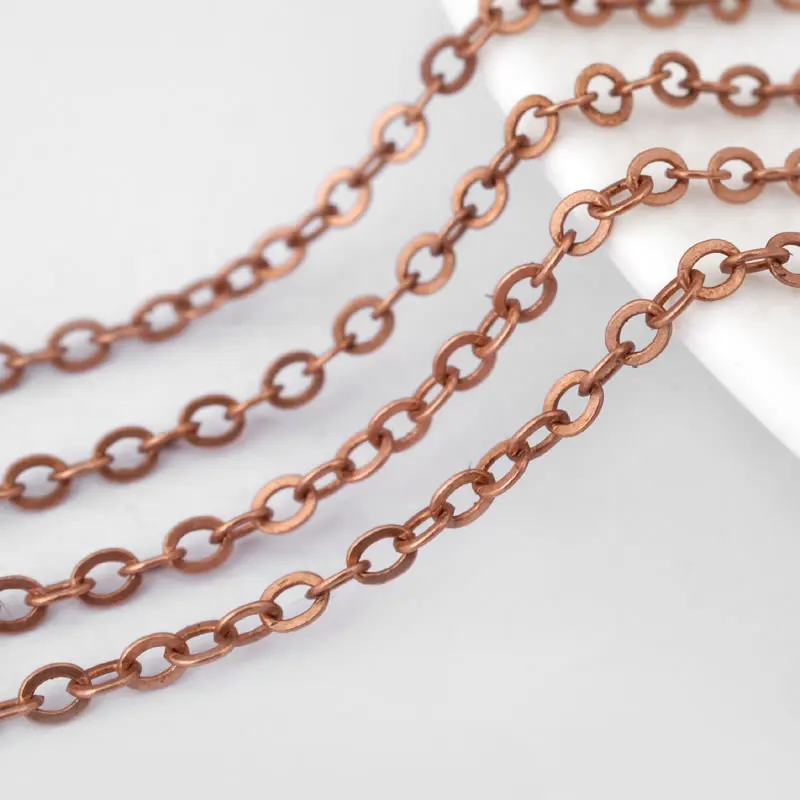 5 Meters 2MM Antique Copper Color Copper Flat O Shape Chain Diy Jewelry Making Supplies Necklace Accessories for Women