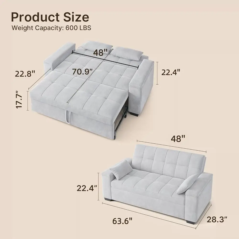 Convertile Soa ed, Loveat Sleeper Soa with Pull Out Couch, 3 in 1 Veet aric uton Couch with Side kets, StoraArmrest & Adjustale