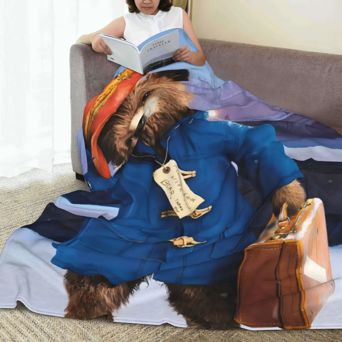 Paddington Brown Bear Hat Blanket Super Soft Funny Plush Throw Blanket For Couch Bed Travel Flannel Bedspread Bed Cover