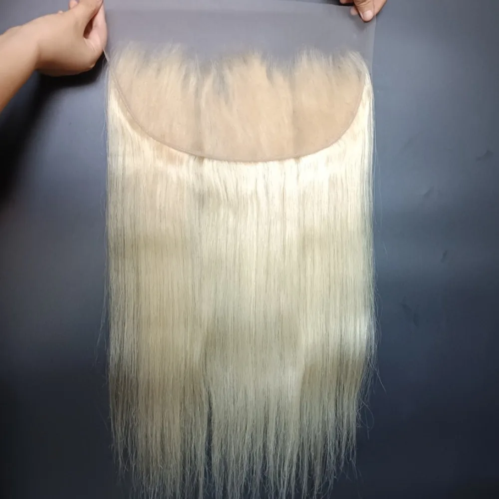 613 ブロンド 13 × 6 レース前頭肌のような目に見えない透明レースストレート 12A ブラジルバージン人毛前頭フルエンド