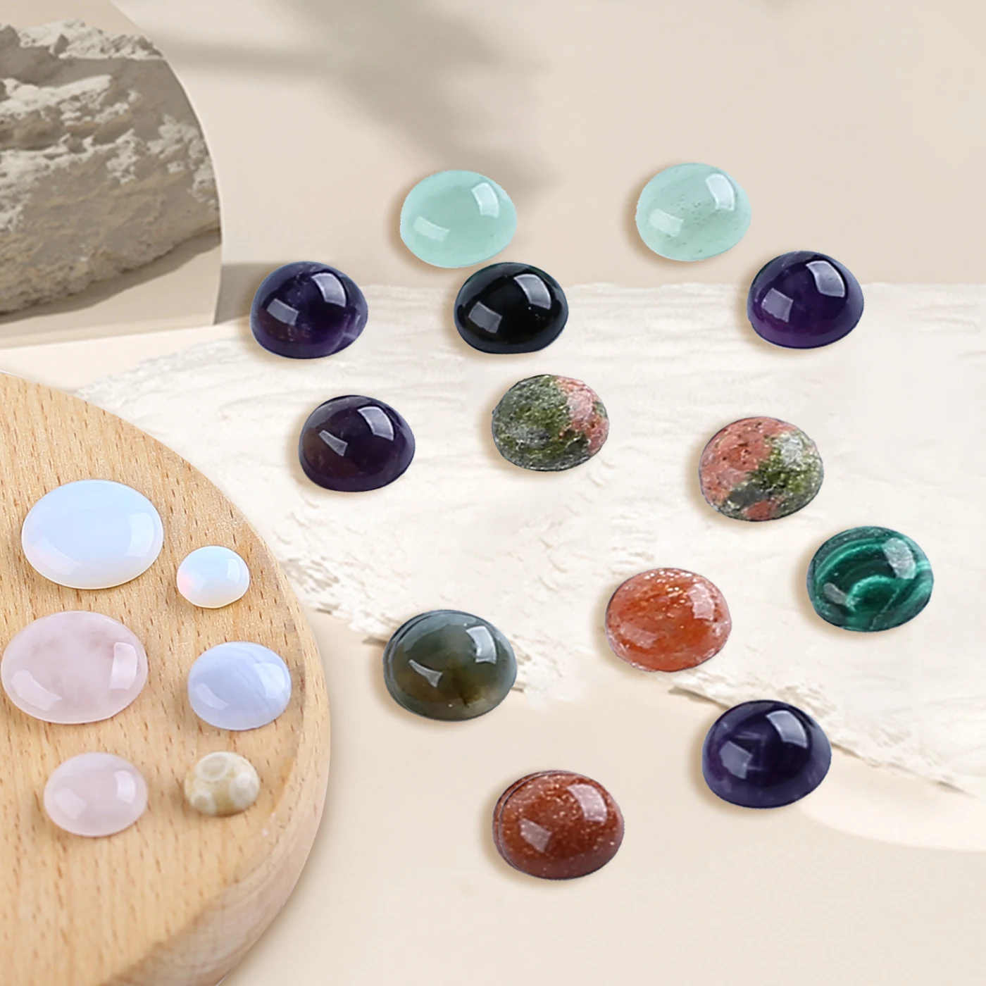 2PCS 4mm 6mm 8mm 10mm Round Flatback  cabochons made of natural stones,High Quality Polished Gemstone Cabochons Beads