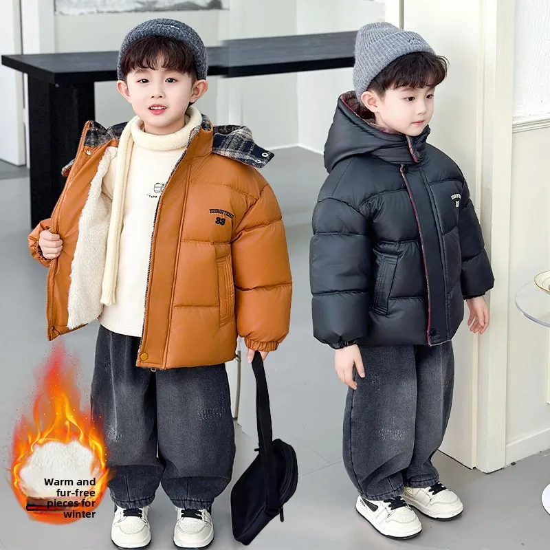 

Thiened Fce Lined Hooded Plaid Cotton Jaet for Boys Warm Children's Winter Coat Youthful Vitali Stand Fit Zipper ...