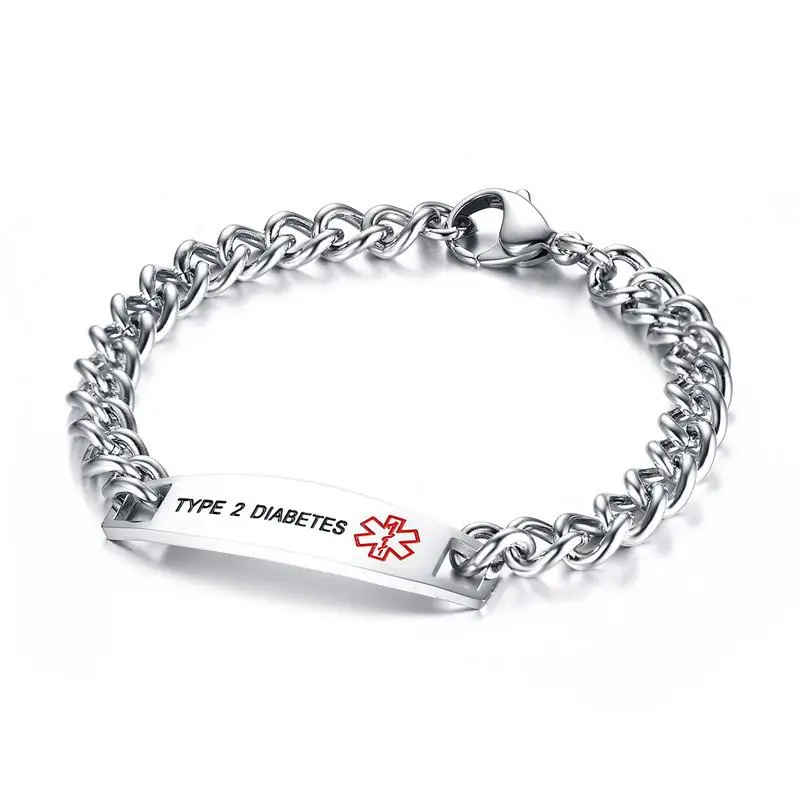 Medical Bracelet Men Stainless Steel Chain Titanium Tag Bracelet DIABETES EPILEPSY WARFARIN PACEMAKER Bracelet Factory Wholesale
