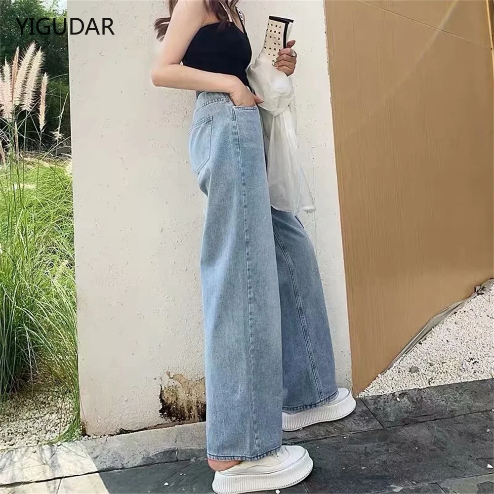 Gothic Vintage Washed Women's Jeans Pants 90s Harajuku Streetwear BF Style Hip Hop Wide Leg High Waist Straight Denim Trousers