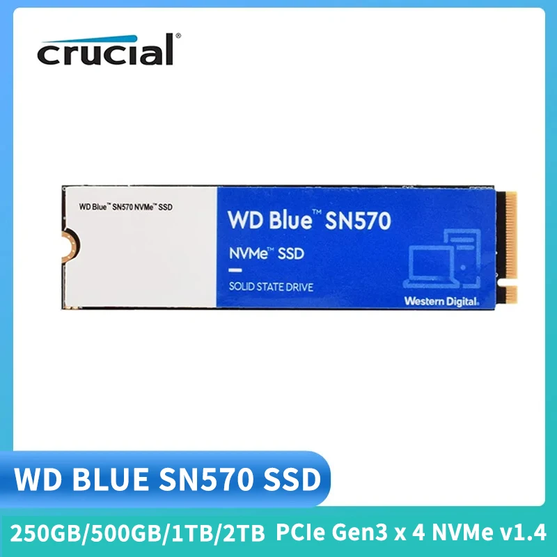 

Новый Синий SN570 NVMe 2 ТБ 1TB 500GB 250GB SSD PCIe3.0 * 4 M.2 2280 Внутренний твердотельный накопитель для ноутбуков и ПК