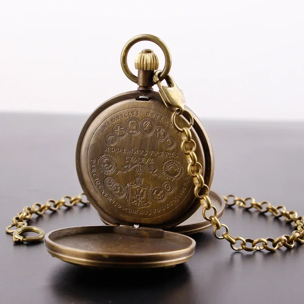 Vintage 2 Sides Open Case Pocket Watches Mechanical Movement Mens Chain Watch High Quality Luxury Pendant with Chain Gifts