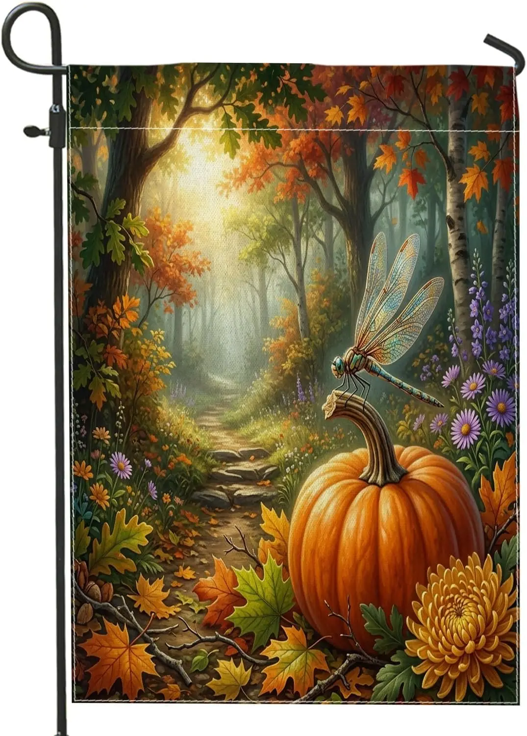 Fall Dragonflies Insect Garden Flags 12”x18” Double Sided for Outside, Holiday Pumpkins Forest Front Yard Small Canvas House yyi