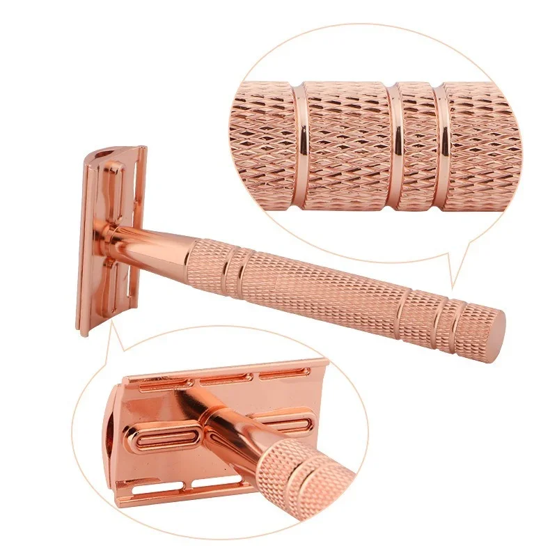 Rose Gold Razor Classic Double Edge Safety Razor for Mens Shaving&Womens Hair Removal 10 Shaving Blades Manual Shaver