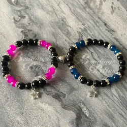 Matching Pink and Blue Magnetic Heart Charm Glass Bead Friendship Bracelets, Couples Jewelry | Tv Girl inspired Mtching Bracelet
