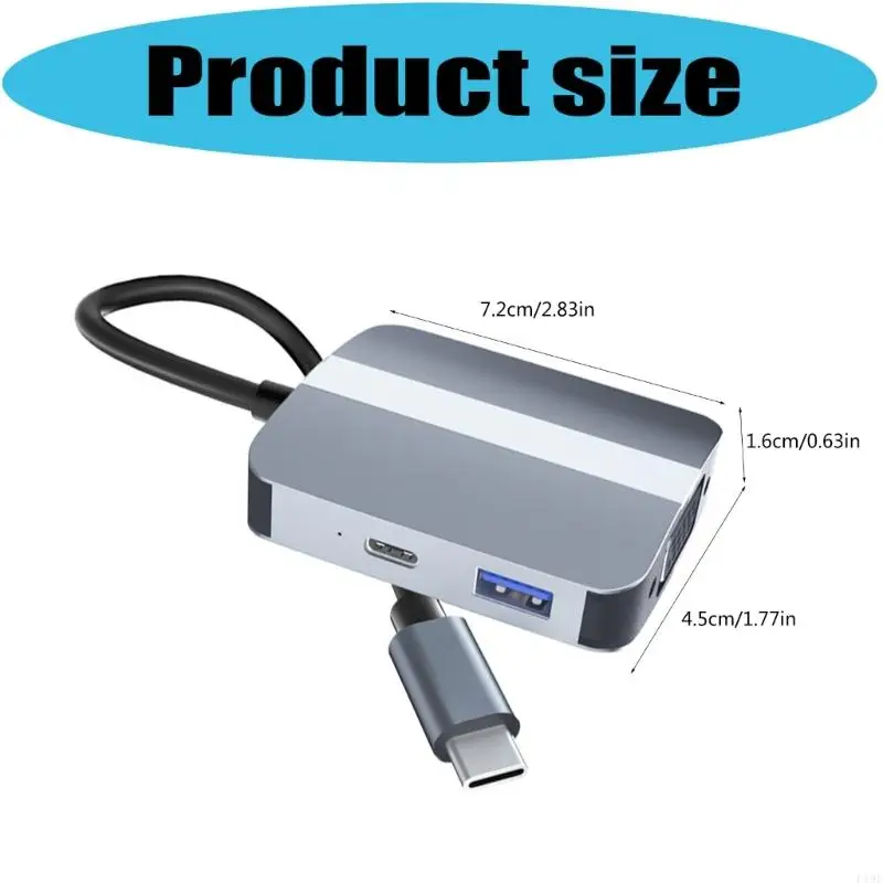Адаптер USB C 5 в 1 Многофункциональный адаптер HDTV 3,5 мм VGA USB3.0 для передачи данных F19E