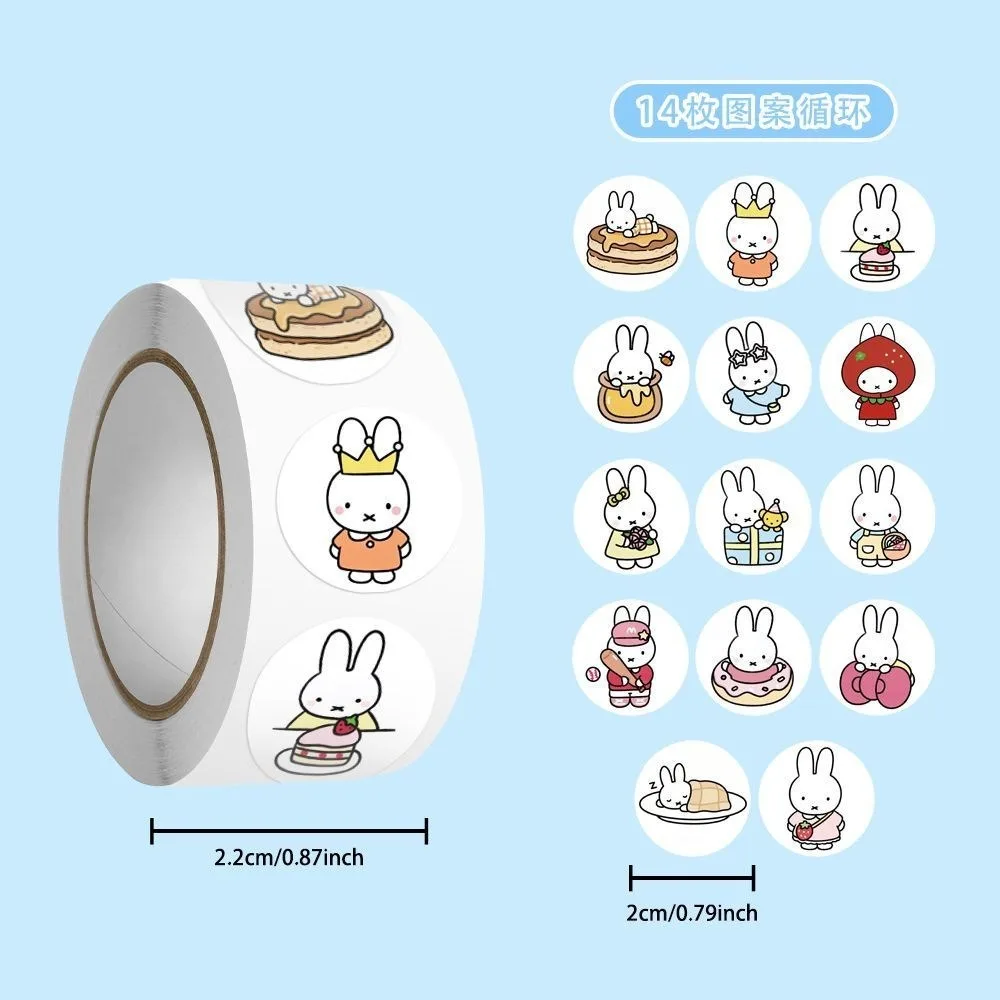 500Pcs Kawaii Miffy Rabbit Sticker Seal Sticker Cartoon Rabbit Roll Sticker Cartoon Ins-style Planner Decoration Gift