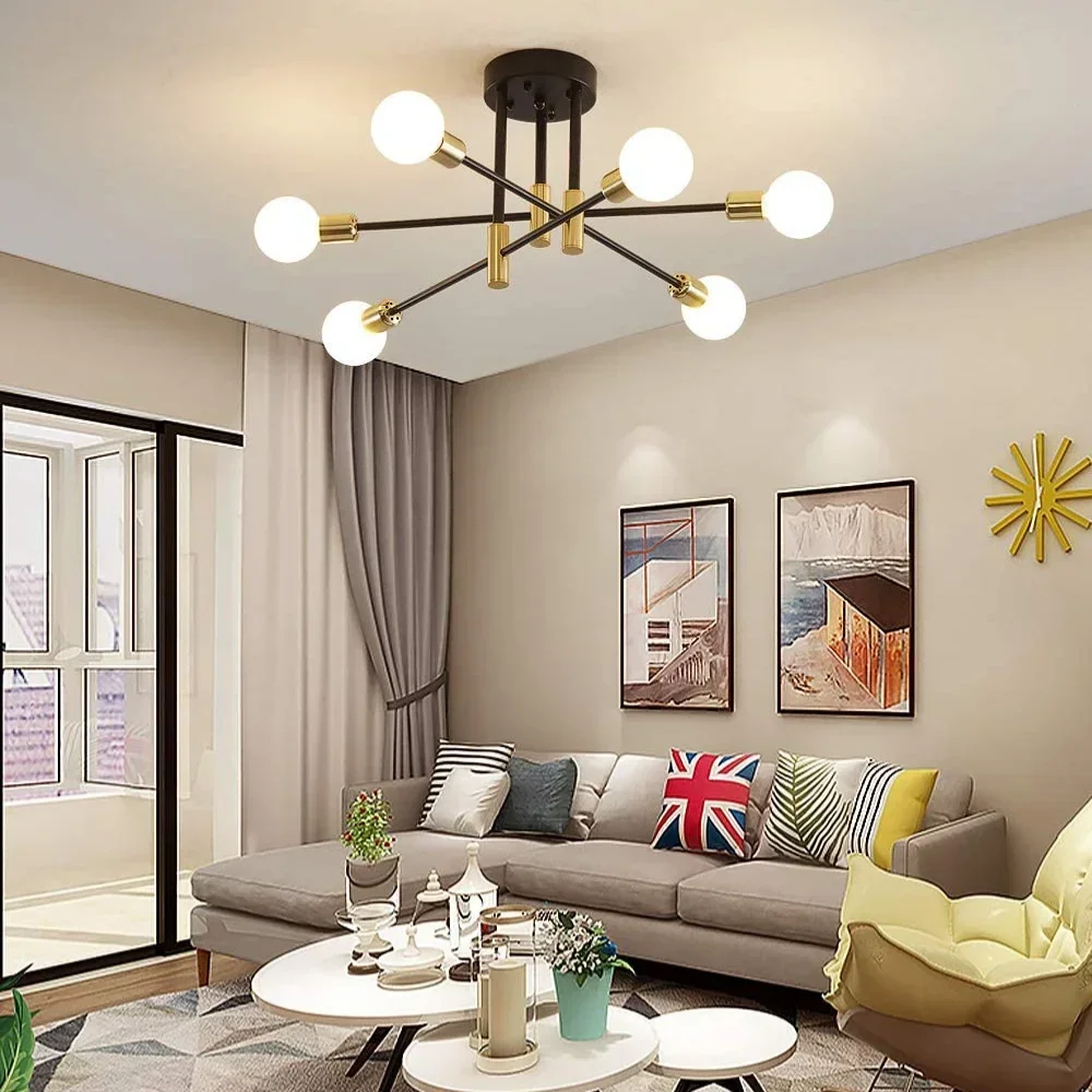 

Sputnik Chandelier Industrial Semi Flush Mount Pendant Lamp Modern Ceiling Light Fixture for Kitchen Dining Bedroom Room
