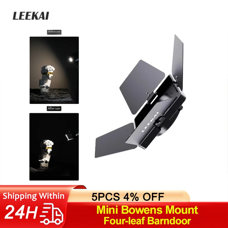 leekai-ポケット付きの4つの葉の納屋のドアミニbowensマウント4つの葉の照明穂軸ledビデオライト写真スタジオのフラッシュ