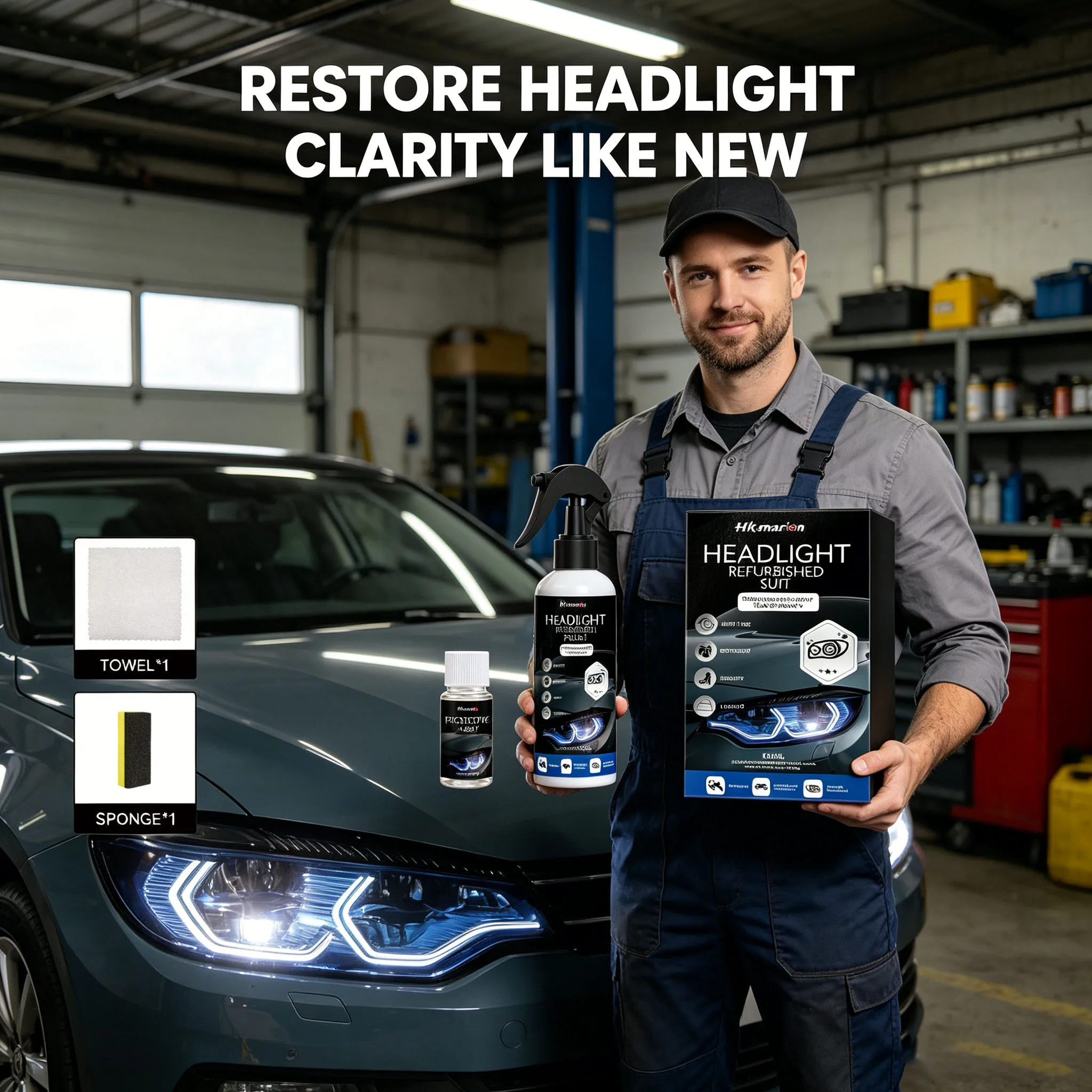 Car Headlight Restoration Kit Repair Scratches Restore Clarity Lens Oxidation Remover Polish Spray