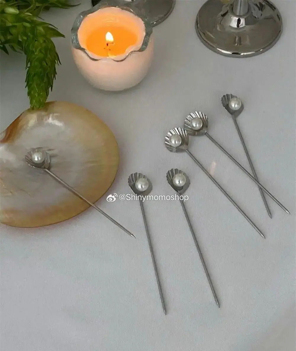 3pcs Stainless Steel Dessert Forks With Small Pearl Shell Fruit Salad Desserts Fork Set Tableware  Table Decortion