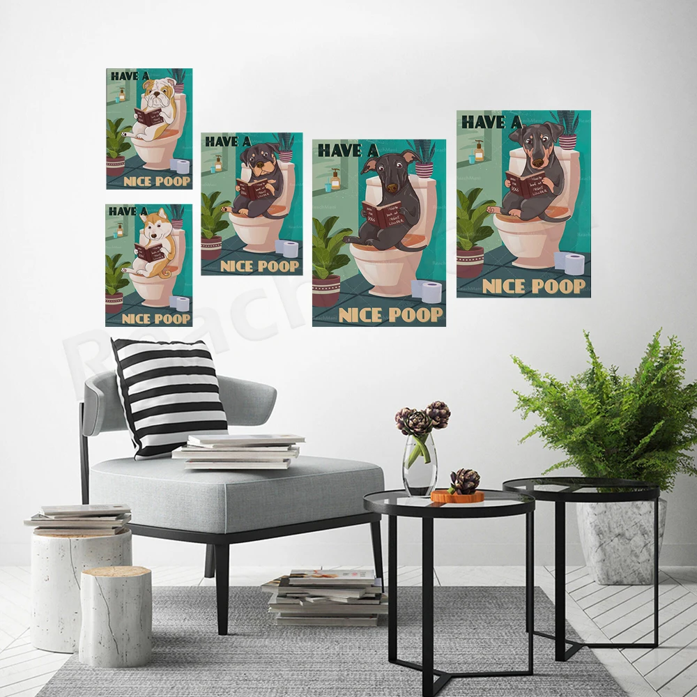 Greyhound, bulldog, rottweiler, shiba, doberman have beautiful poop dog go to toilet poster, love dog poster birthday gift