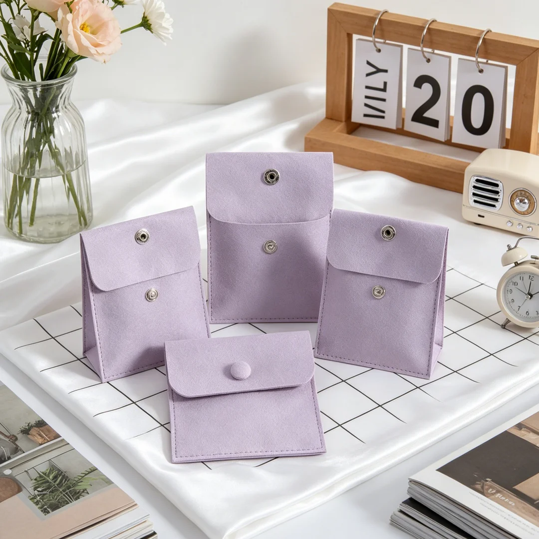 10Pcs 8x8cm Mini Microfiber Snap Closure Jewelry Bags for Rings Earrings &Small Pendants Lightweight Organizer for Shopping Mall