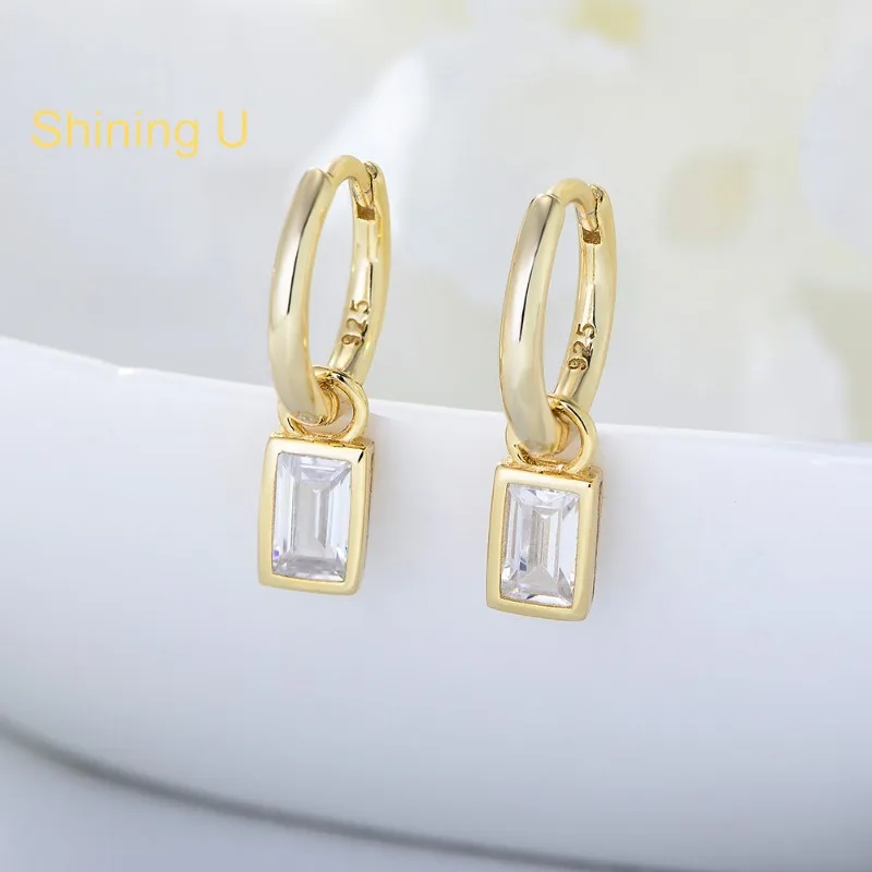 

Shining U 925 Sterling Silver Rectangle High Carbon Diamond Gems Dangle Earrings for Women Fine Jewelry Summer