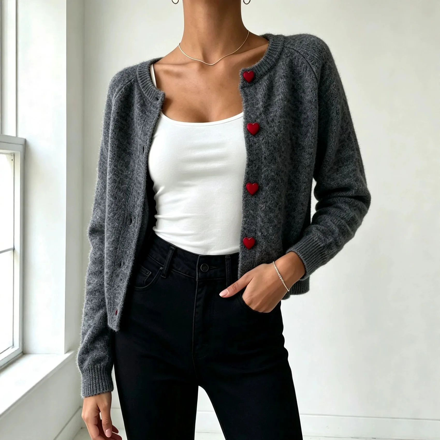 Elegant Knit Open Stitch Autumn Winter 2026 Cardigan Women Sweaters Coats Vintage Round Neck Jackets Jumpers Y2k Streetwear