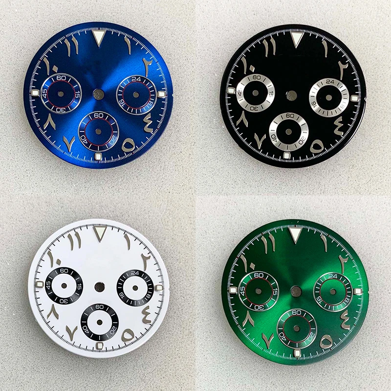29.8 مللي متر ساعة الطلب مع ساعة الأيدي الأرقام العربية مقياس كرونوغراف الوجه 6 الأيدي صالح كوارتز VK63 ساعة وجوه الحركة التلقائية