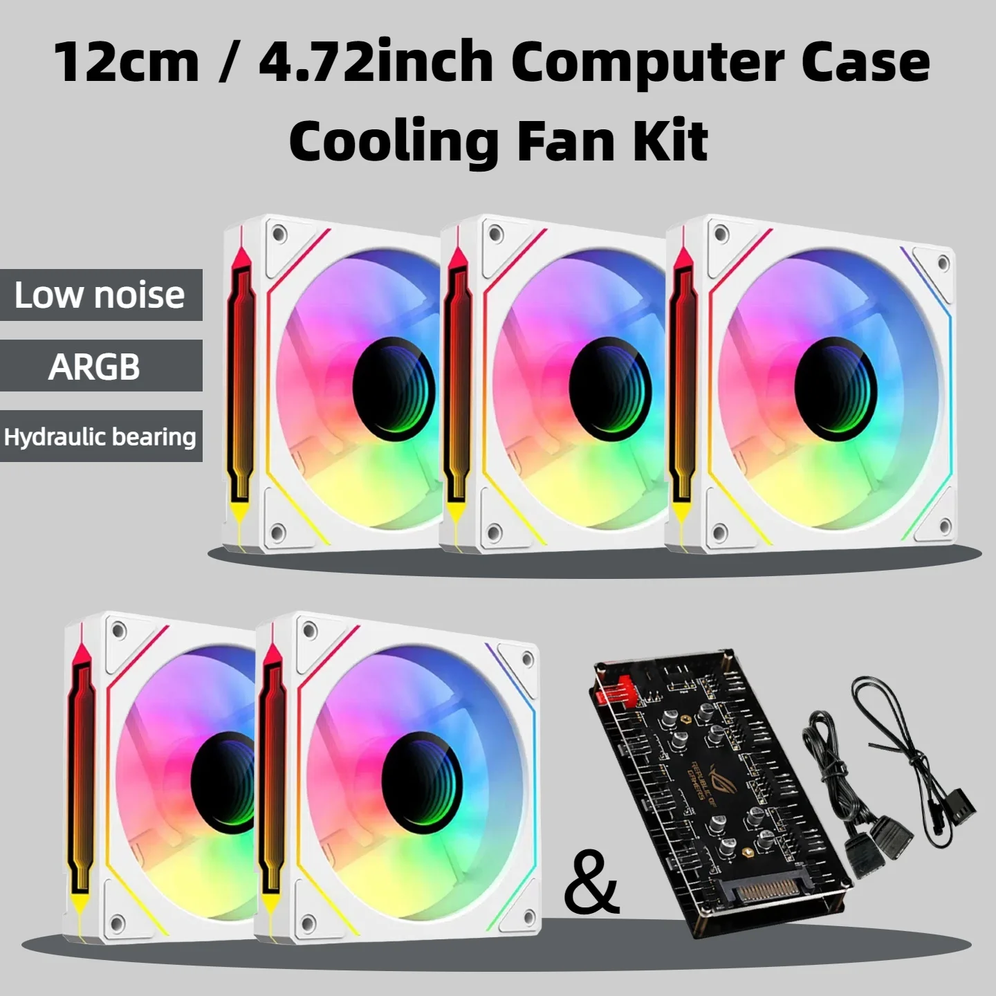 

【Комплект】 5 вентиляторов с 12 локонами в сочетании с 1 двойным 8-контактным разъемом-концентратором. Поддерживает синхронизация освещения ARGB и ШИМ (с для