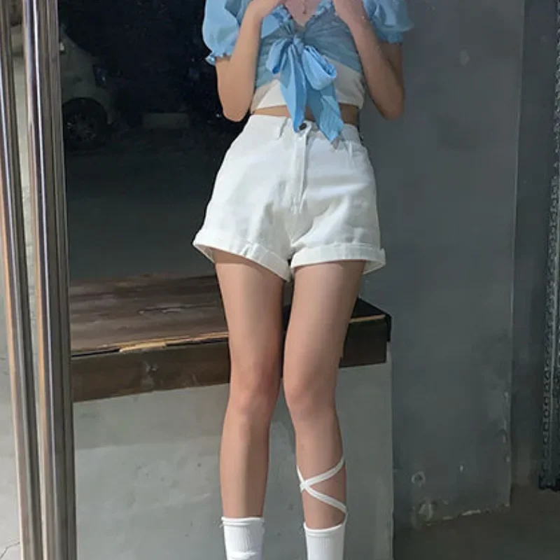 Shorts Women Denim Solid Wide Leg High Waist All-match Basic Streetwear  Fashion Summer Korean Style Girls Ins Thin Beautiful