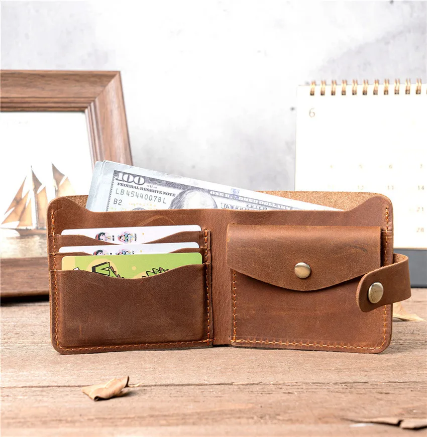 Men's Vintage Wallet RFID Blocking Man Cow Genuine Leather Wallet Male Handmade Billfold Coin Purse Short Wallet