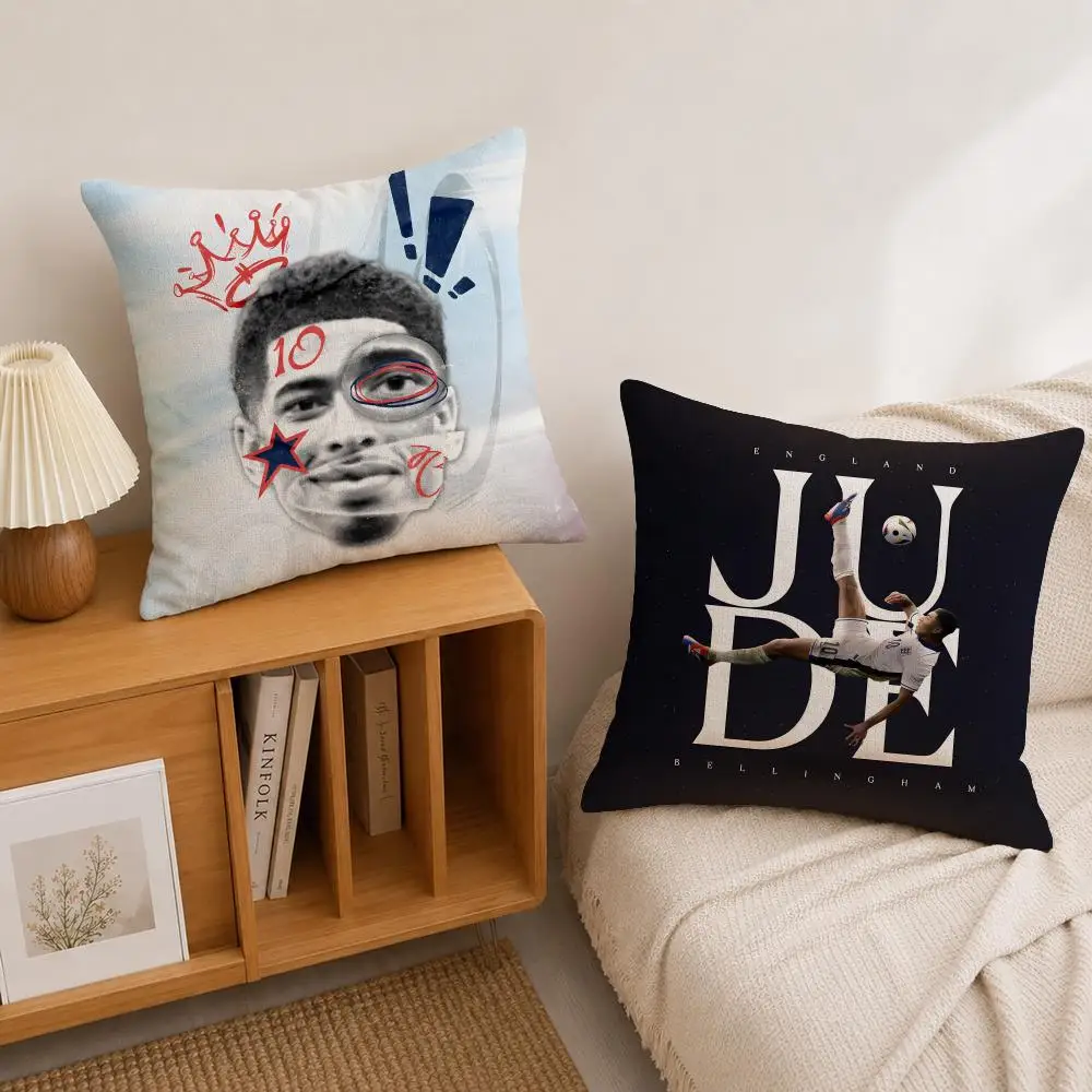 Football Player Jude Bellingham Cushion Cover Natural Linen Pillowcase Set, All-in-One Decor for Sofa, Bedroom & Chair