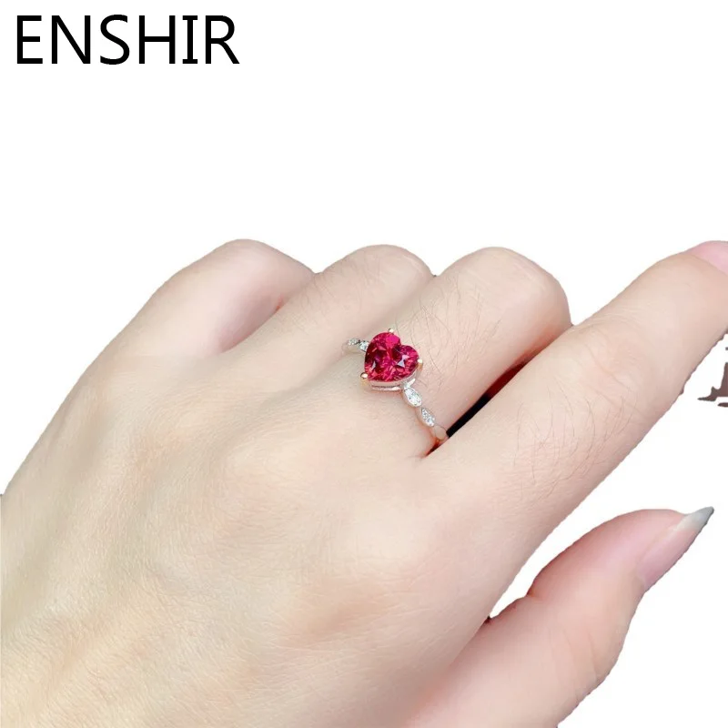 ENSHIR Red Zircon Love Heart Shaped Ring for Women Simple Adjustable Jewelry Party Gifts Wholesale