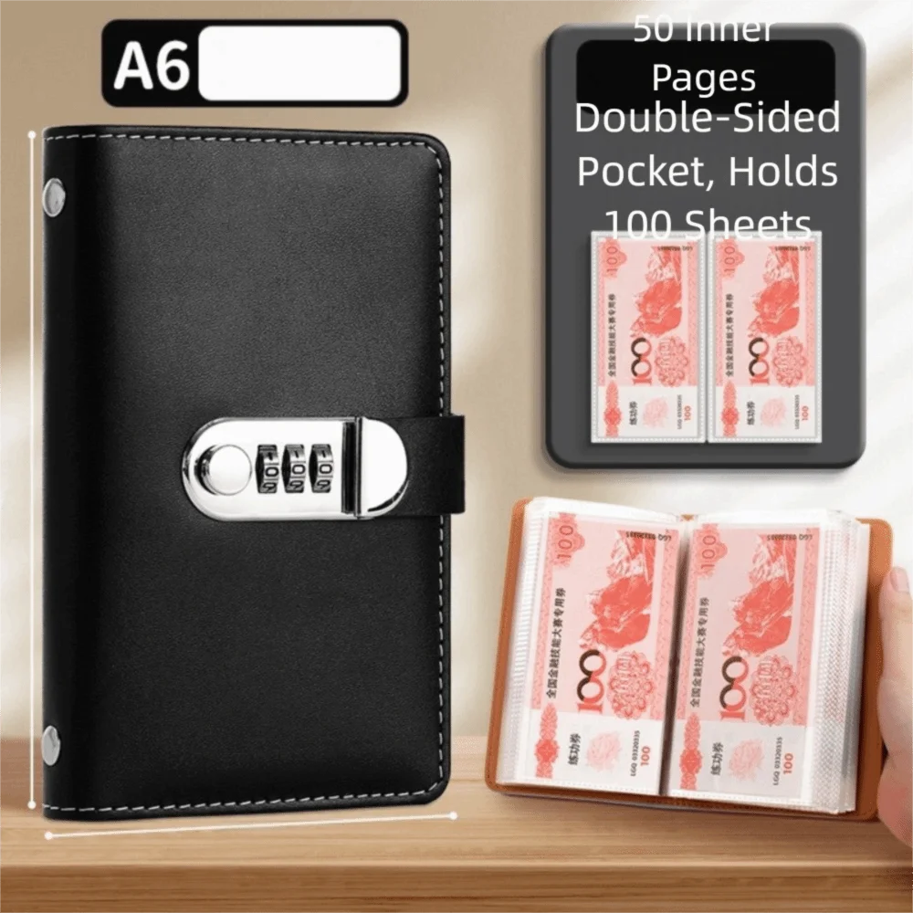 50 ورقة توفير المال الموثق بو الجلود إعادة الملء الميزانية الموثق مع قفل المحمولة النقدية المغلفات دفتر الحساب #3