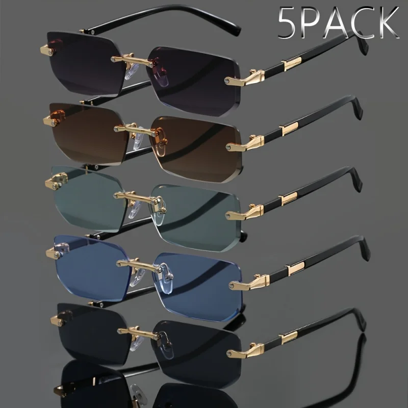

Новые классические мужские и женские безрамные металлические модные очки, 5 шт., классические модные очки в стиле ретро для летних вечеринок, повседневные уличные очки