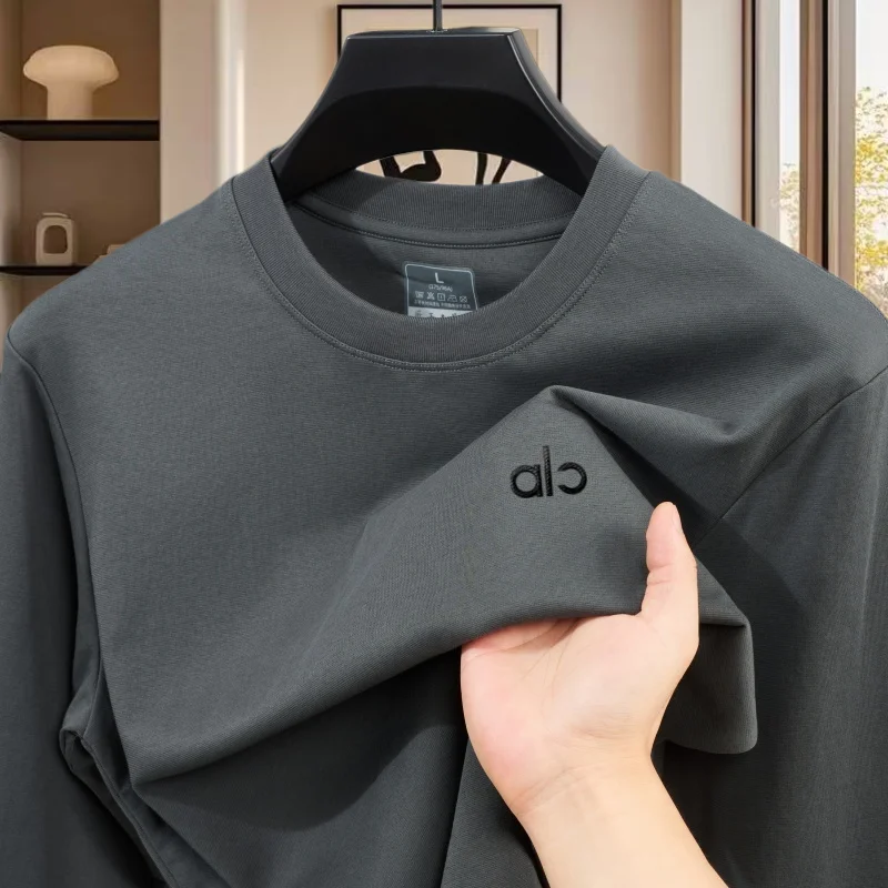 High Quality Hot Selling Brand Spring and Autumn New Exquisite Round Neck T-Shirt Trendy Men's Classic Letter Badge Long Sleeved