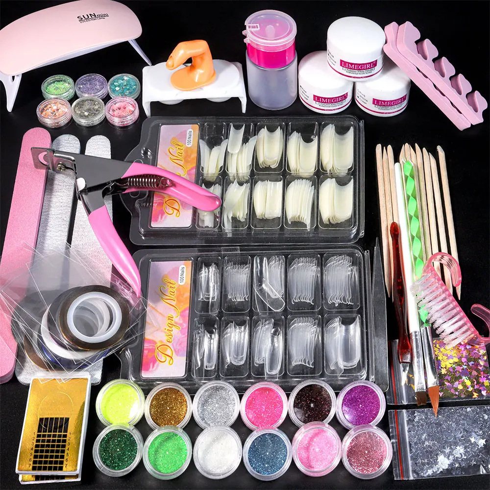 Full Acrylic Nail Kit With Nail Lamp Nail Art Decorations Tips All For Manicure Nail Kit Tools For Manicure