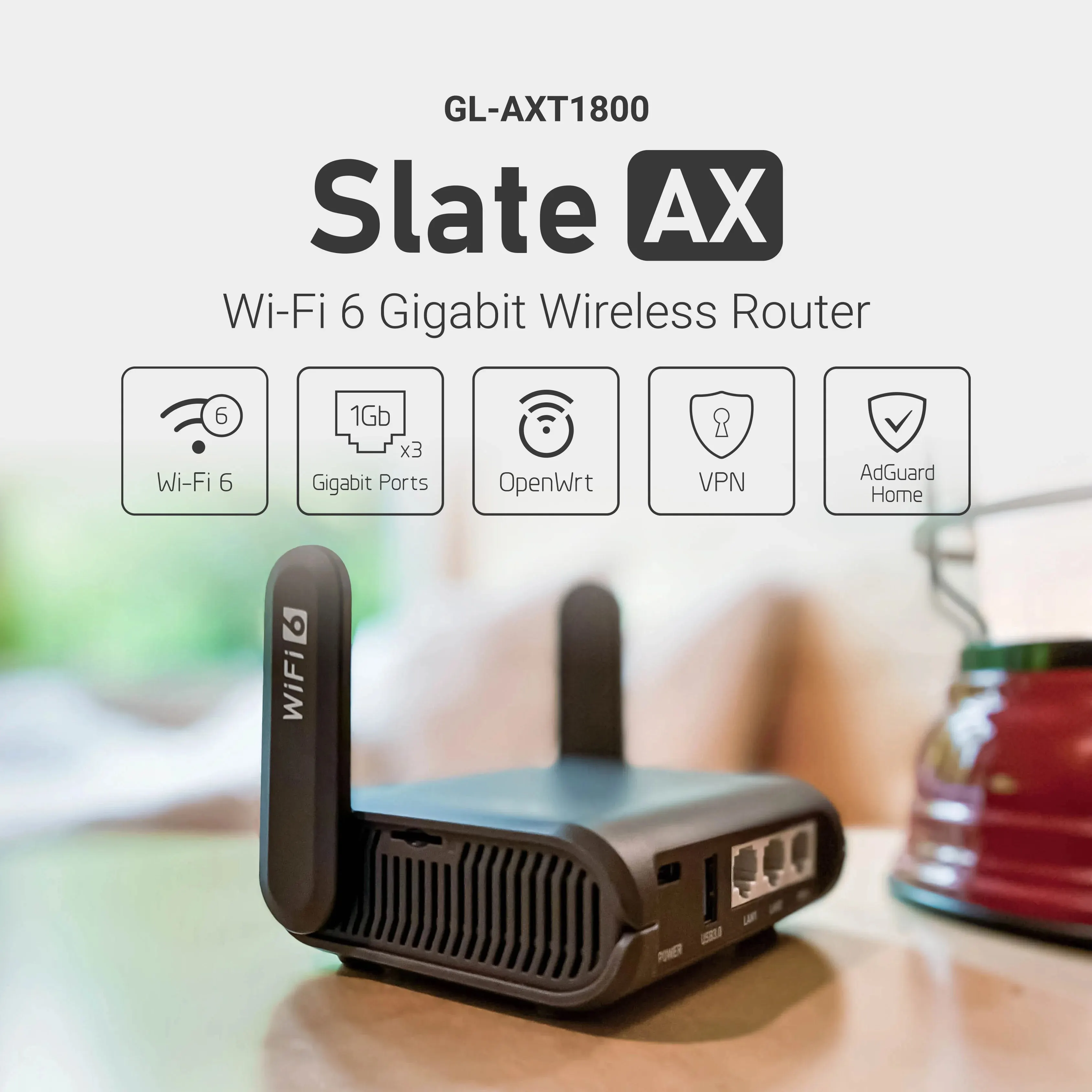 GL.iNet GL-AXT1800 (Slate AX) Карманный Wi-Fi 6-гигабитный дорожный маршрутизатор, VPN-клиент и сервер, OpenWrt, Adguard Home