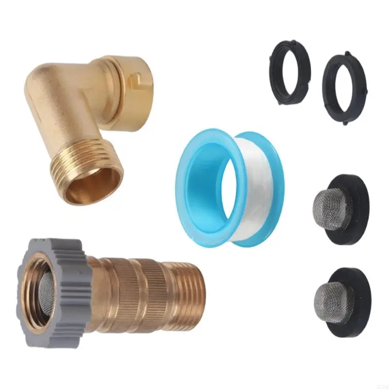 M76E Wasseranschluss-Regler-Set aus Messing mit 90-Grad-Winkeladapter, Gartenschlauch-Gewindeanschluss, Dichtungsband – Detail 8