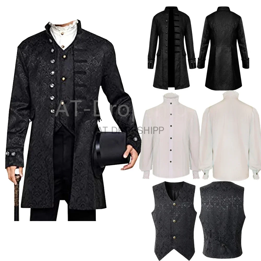 

Medieval Gentleman Cosplay Costume Steampunk Victorian Noble Jacket Vest Coat Gothic Vampire Blazer Suits Trench Men's Shirt