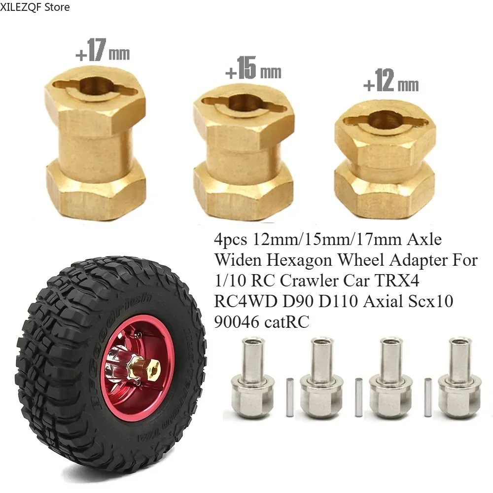 

4pcs 12mm/15mm/17mm Axle Widen Hexagon Wheel Adapter For 1/10 RC Crawler Car TRX4 RC4WD D90 D110 Axial Scx10 90046 catRC