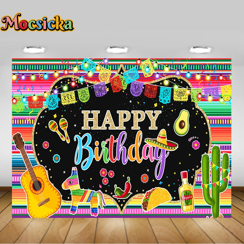 Mocsicka-Toile de fond de photographie joyeux anniversaire, style mexicain, accessoires de décoration de fête quantique, arrière-plans de portrait, studio photo