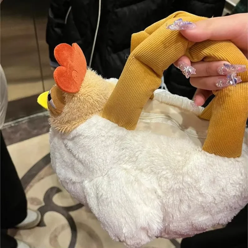 الفراء الدجاج حقيبة قطيفة الدجاجة القبيحة شكل حقيبة يد مضحك Kawaii الدجاج قلادة المفاتيح دمية حقيبة محفظة للنساء هدايا عيد الميلاد