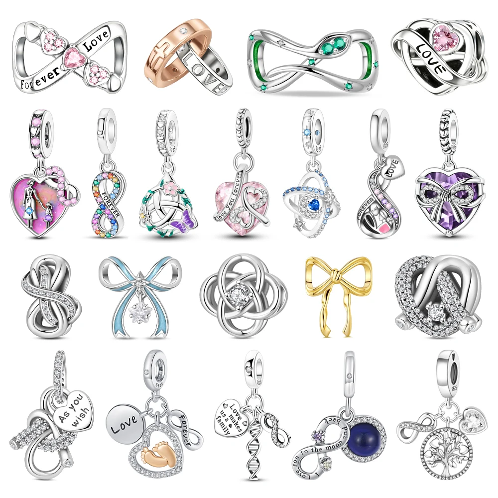 

Romantic 925 Sterling Silver Bow Beads & Heart-Shaped Infinite Dangle Charm Fits Bracelet Beautiful Jewelry Accessories Gifts