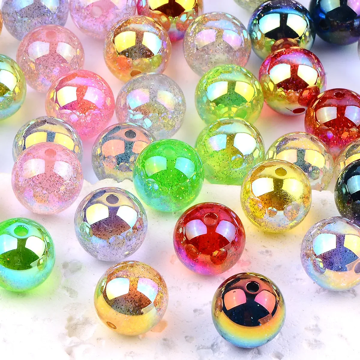 1.6cm 5pcs Random Color Mix Twinkling Translucent Round Acrylic Beads Diy Handmade Necklace Jewelry Accessories Matreial