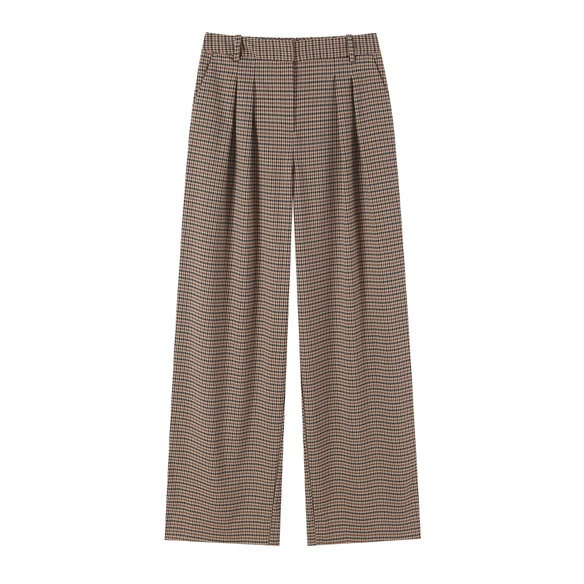 BSAY 2026 Neues Vintage Damen-Karomuster 2-teiliges Outfit mit Stehkragen, doppelreihiger, kurzer Jacke und weitem Hosenbein, lässiger Anzug – Detail 6