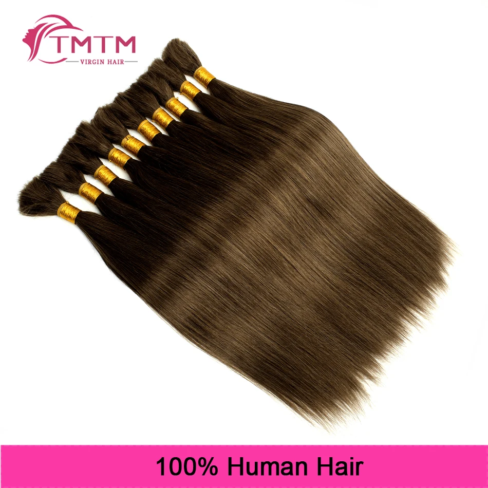 Extensiones de cabello humano liso a granel, cabello de ganchillo marrón Chocolate, 100G, para trenzar, 16-28 pulgadas, n. ° 4