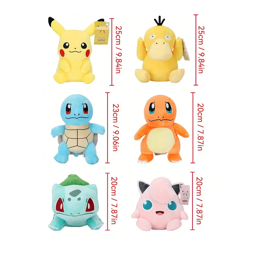 20-30cm POKEMON Original Plush Toy Gengar Pikachu Charizard Genuine Plush Doll Soft Kawaii Cute Cartoon Piplup Toys for Kid Gift