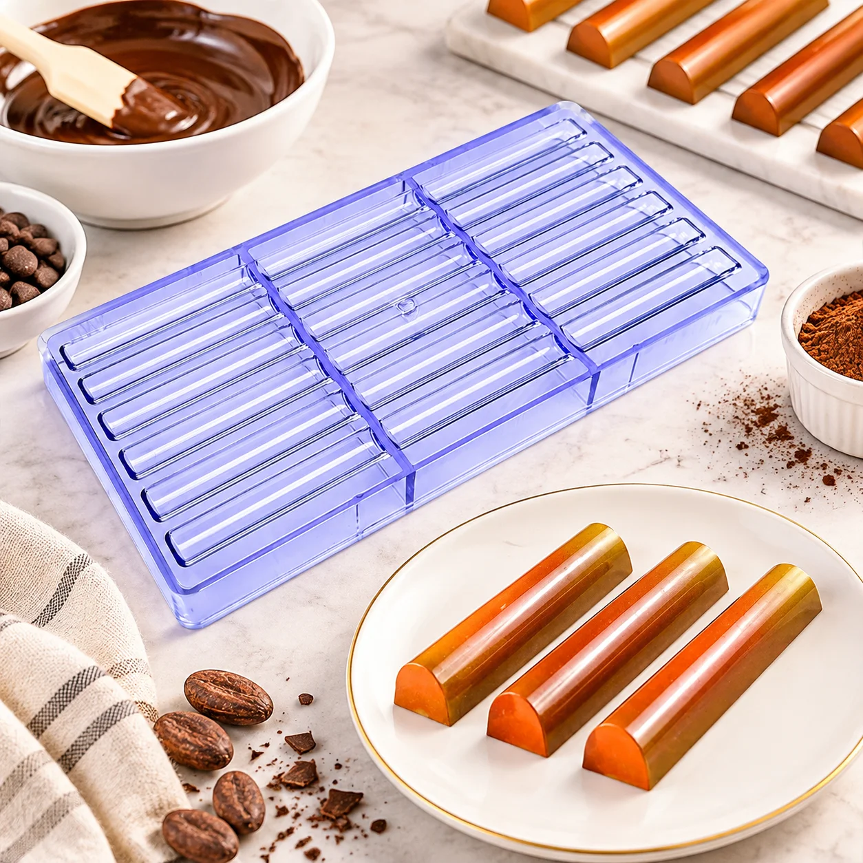 Polycarbonate Chocolate Making Mold, Long Strip Half‑Round Candy Mould, Stick Chocolate Mold for Home Bakery Dessert Making
