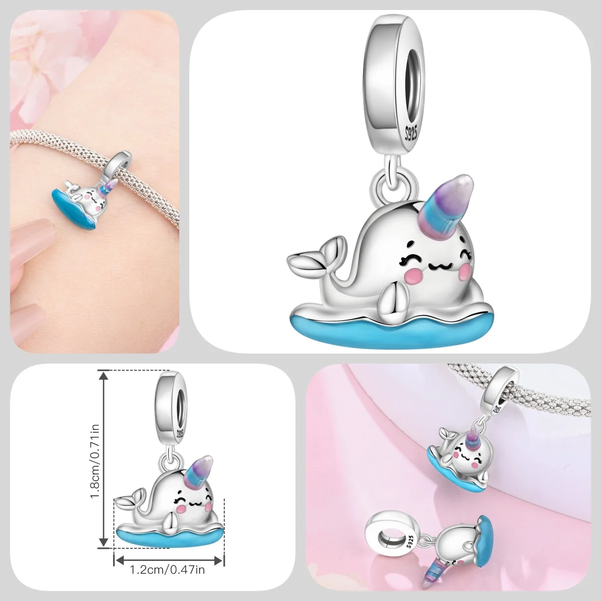Blauer Charm, 925er Sterlingsilber, Ozeanperlen, Betta-Fisch-Anhänger, Geburtstagsfeier, Geschenk für Frauen, Armband, Halskette, DIY-Perlen, Schmuck – Detail 13