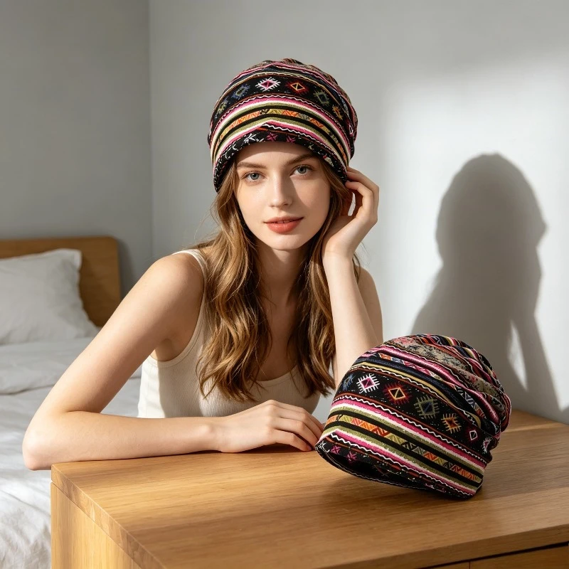 Slouchy Beanie Hat for Chemo Head Wrap European American Fashion Printed Turban 2 in 1 Twist Hat for Maternity