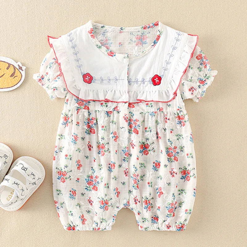 

Infant Baby Girls Jumpsuit Short Sleeved Cotton Flower Printing Newborn Baby Girl Romper Baby Girls Clothes For Summer