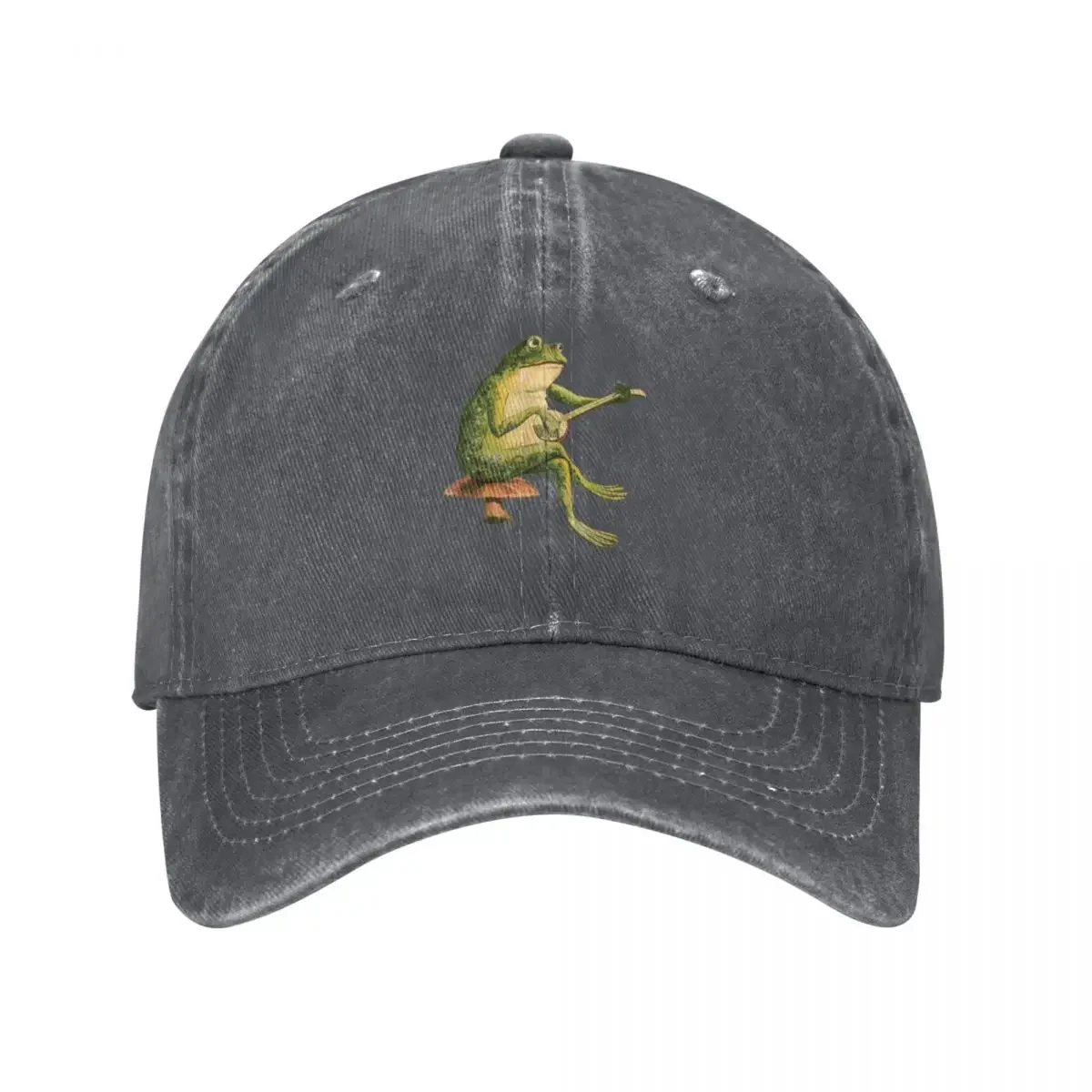 Melancholic Vintage Frog Playing Banjo on Mushroom Toadstool - Cottagecore Toad Banjo Player - Goblincore Animal Pl Baseball Cap